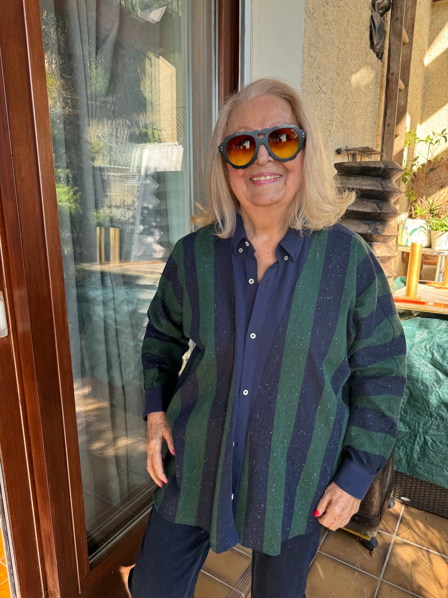 Chemise à rayures marine et verte