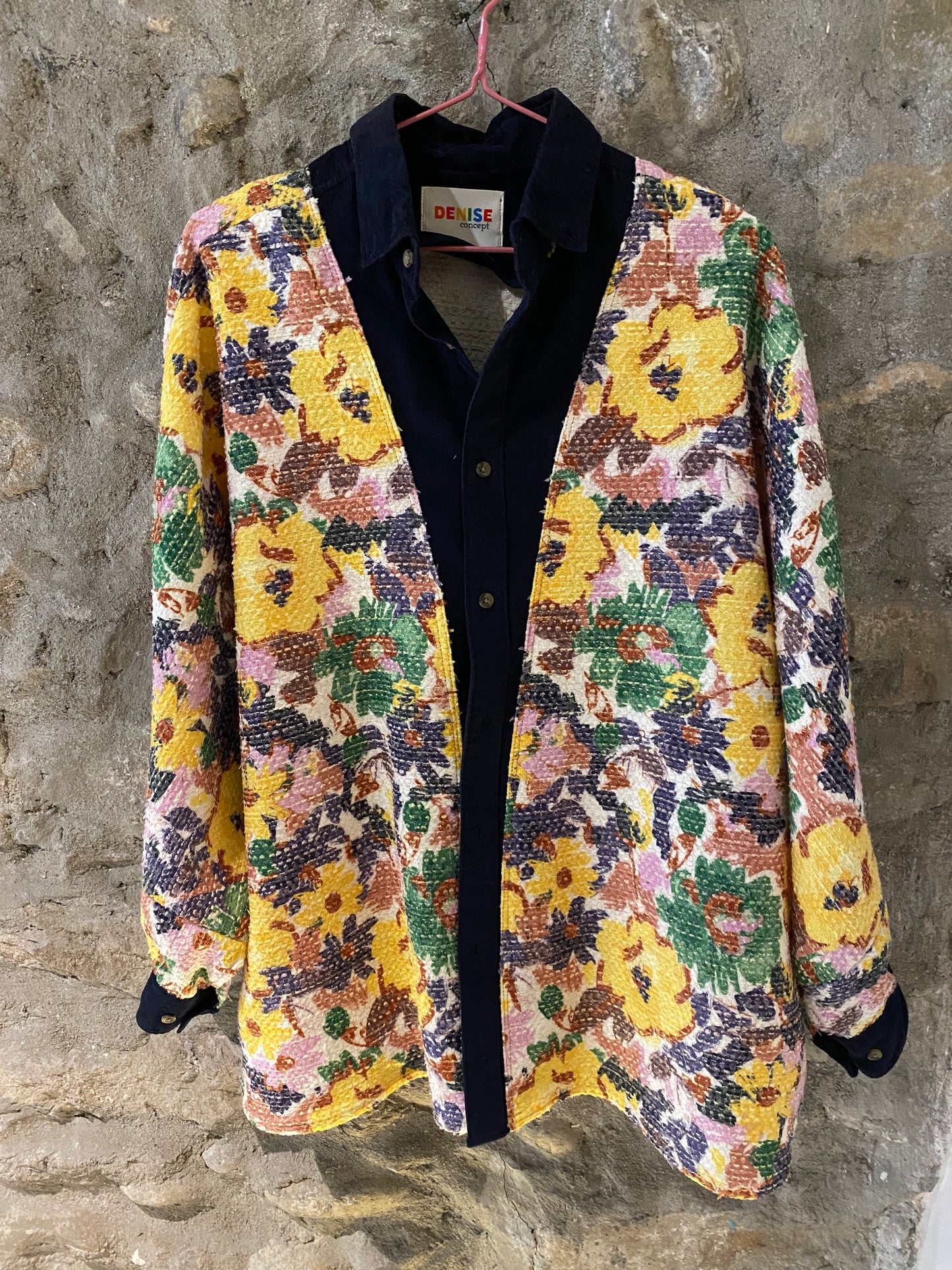 Chemise/veste en jacquard imprimé et col velours marine