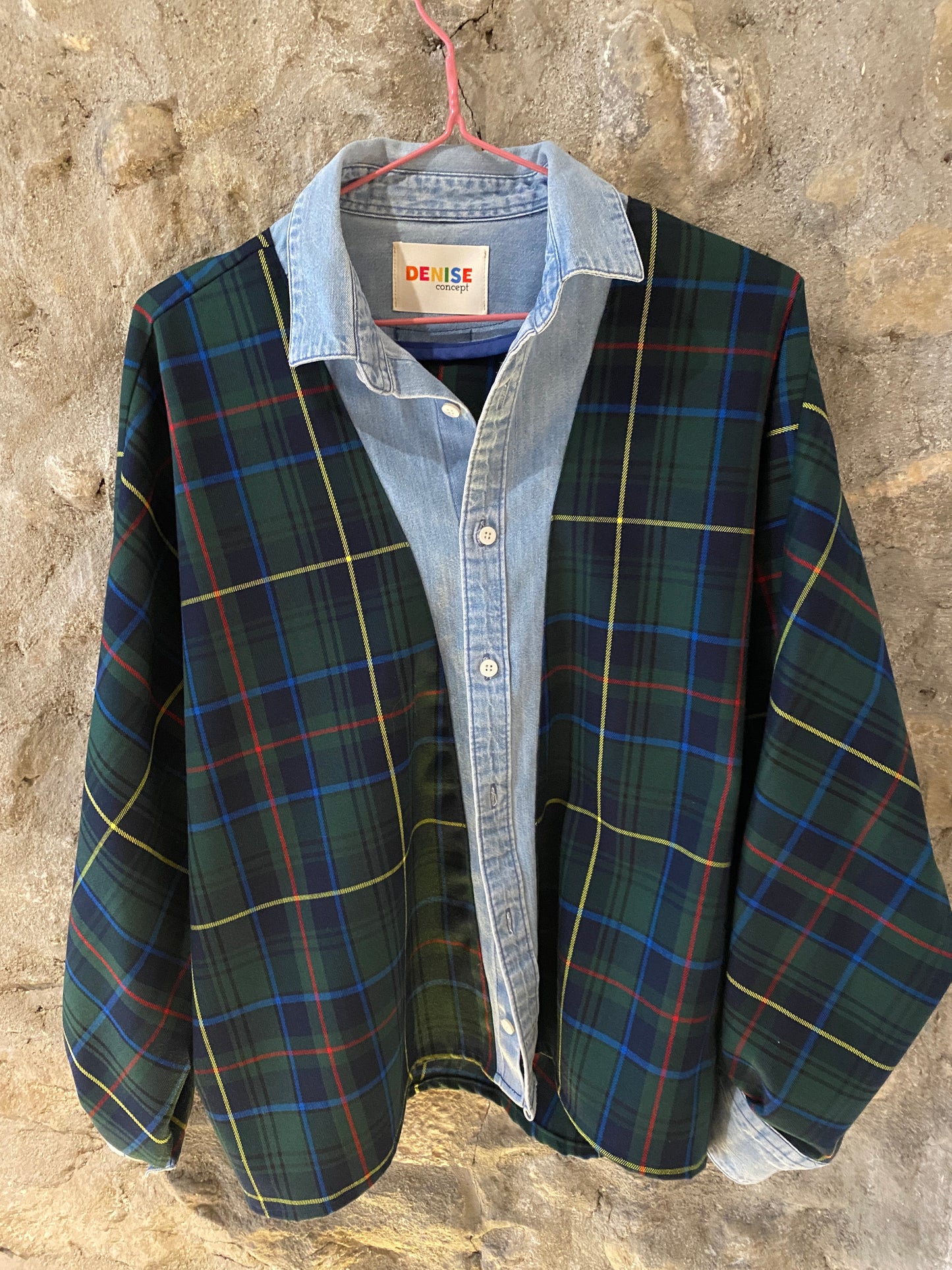 Chemise Tartan vert et col en jeans