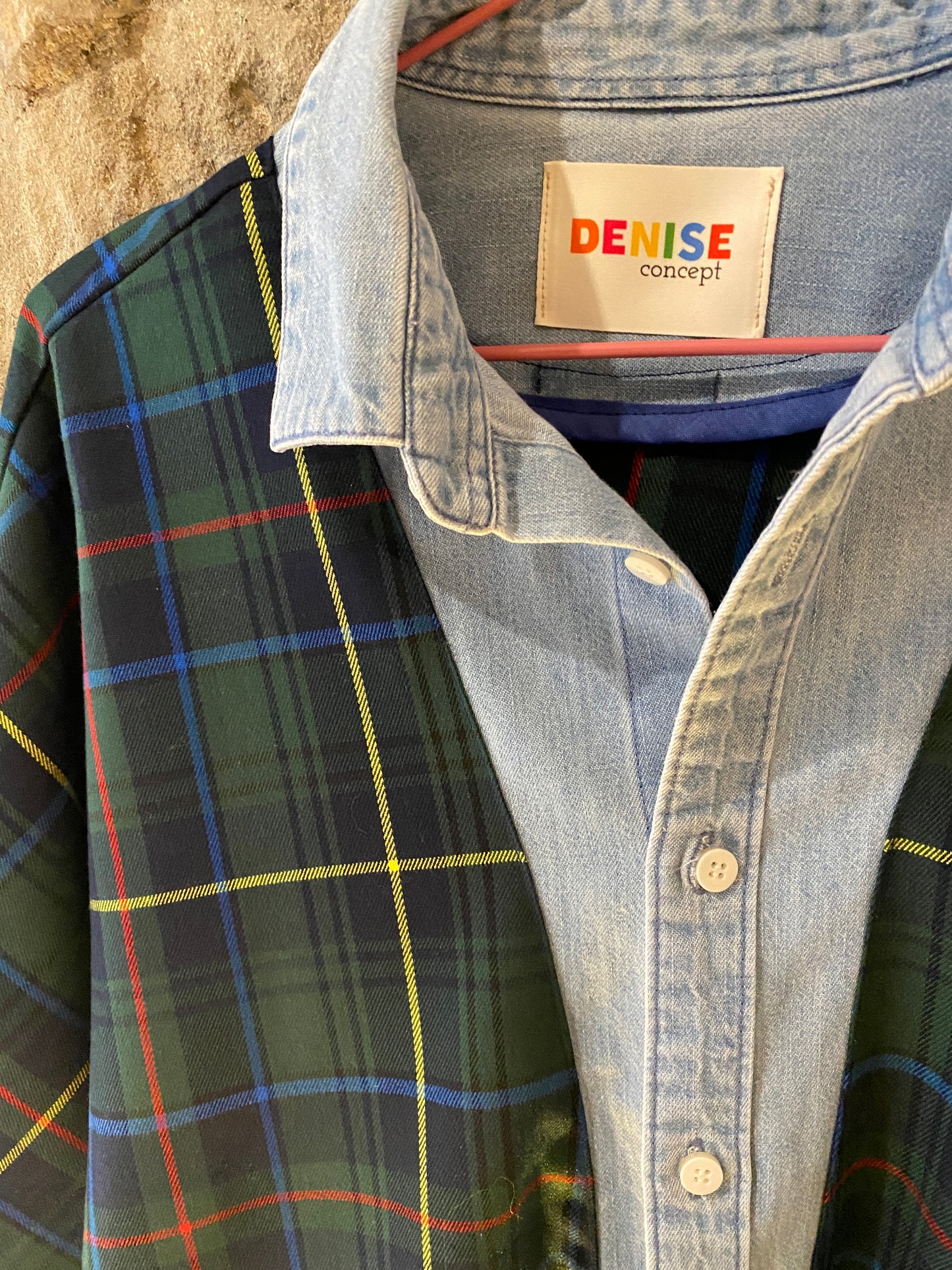 Chemise Tartan vert et col en jeans