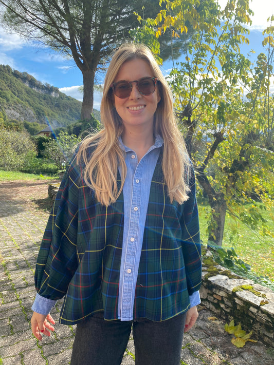 Chemise Tartan vert et col en jeans