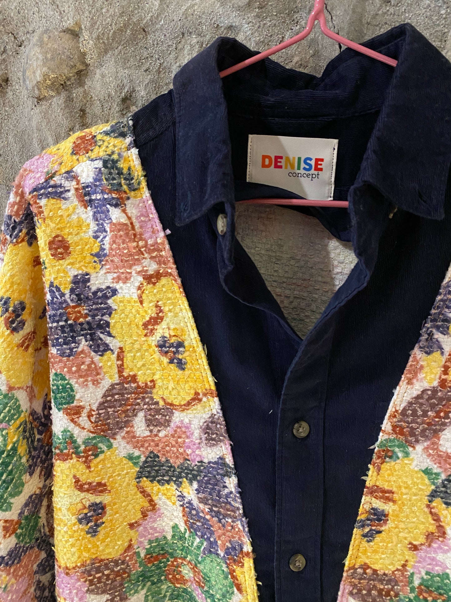 Chemise/veste en jacquard imprimé et col velours marine