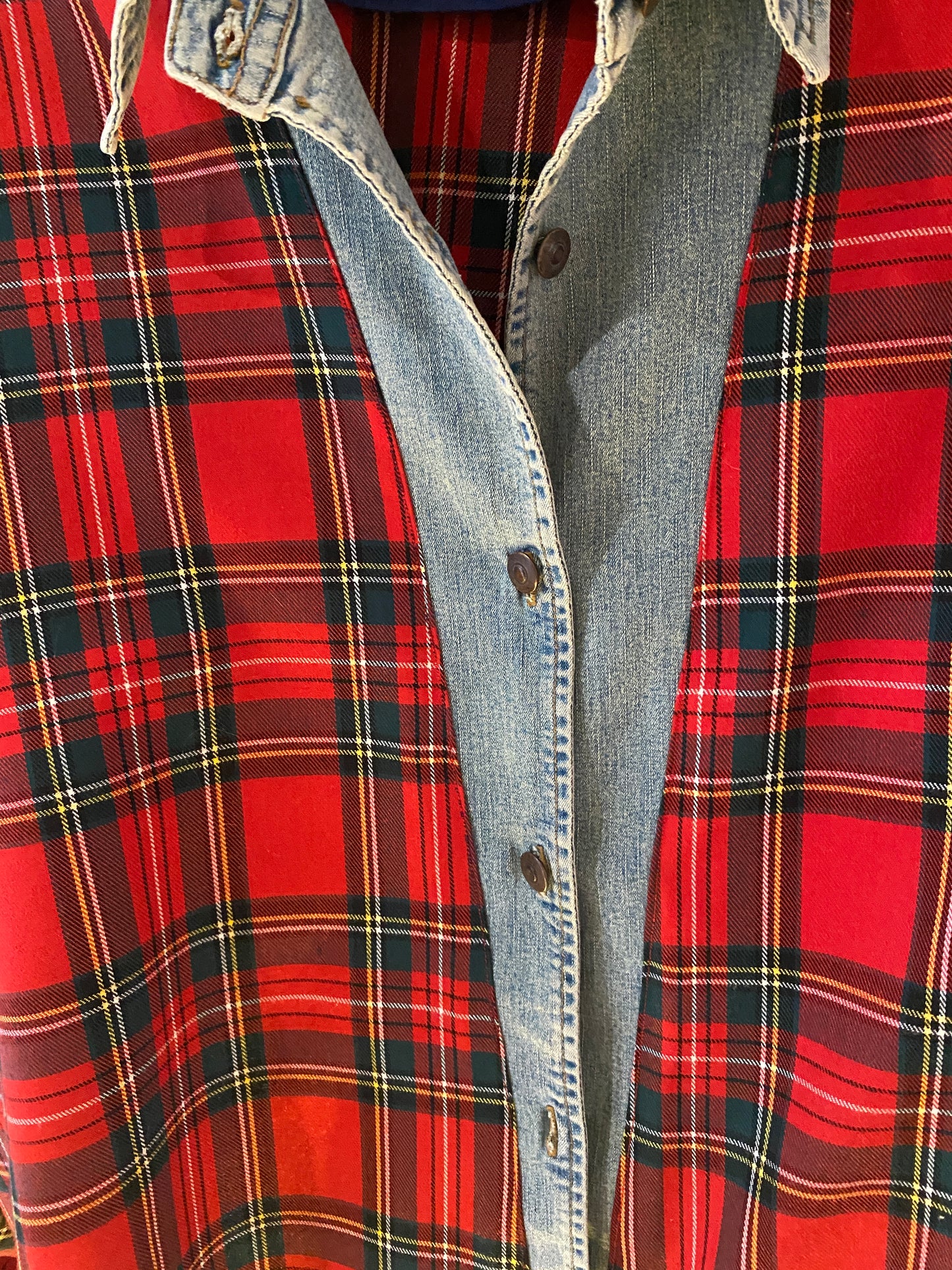 Chemise Tartan rouge col en jeans